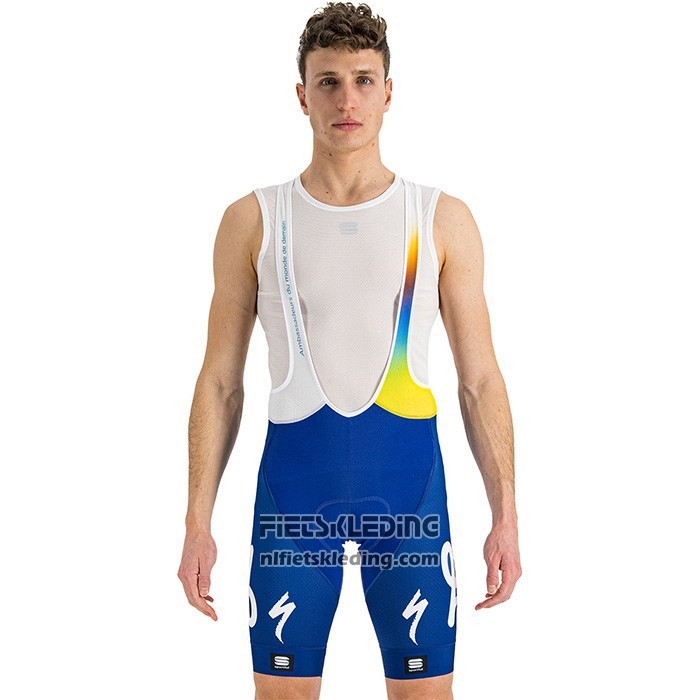 2022 Fietskleding Direct Energie Wit Geel Blauw Korte Mouwen en Koersbroek